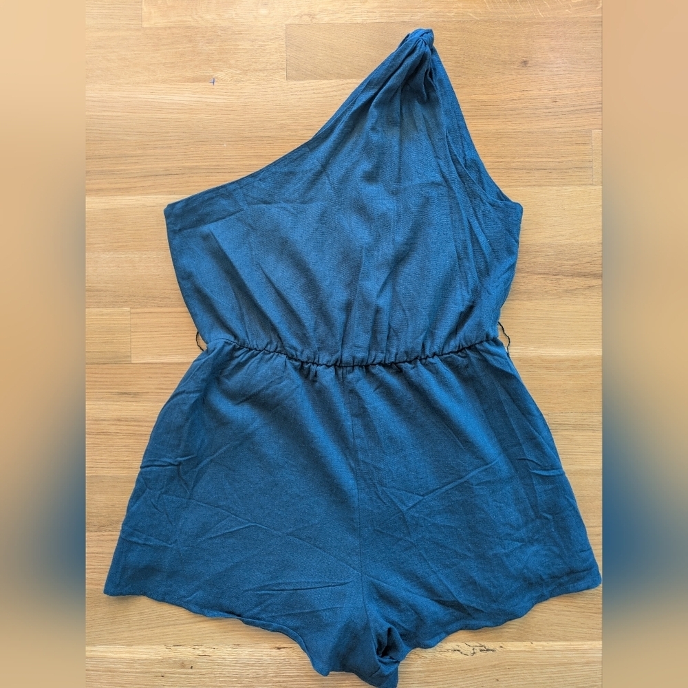 AUTOMET New Womens Rompers One Shoulder Jumpsuits Linen Shorts Jumper Size L - Picture 2 of 11